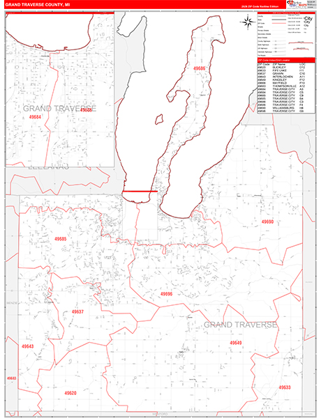 Grand Traverse County, MI Zip Code Map